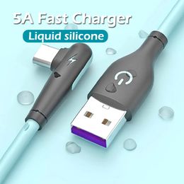 5A Fast Charging USB Type C Liquid Silicone Cell Phone Cable 90 Degree Video Game Mobile Phone Quick Charger Cable