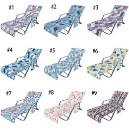 Beach Chair Cover with Side Pocket Colorful Chaise Lounge Towel Covers Portable Strap Beach Towels Double Layer Thick Blanket