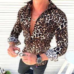 Men's Casual Shirts Fashion Men's Plaid Leopard Printed Cotton Linen Shirt Mens Tops Button Down Classic Tees ShirtMen's