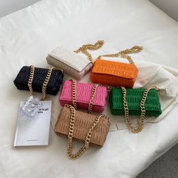 2022 girls chain handbags popular fashion pleated woman small square bags texture candy lady PU one shoulder bag F1421