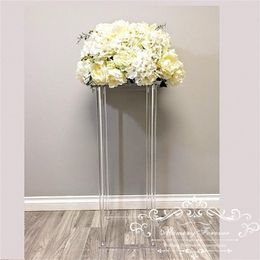 Wholesale Acylic Floor Vase Clear Flower Vase Table Centrepiece Marriage Modern Vintage Floral Stand Columns Wedding Decoration T200827