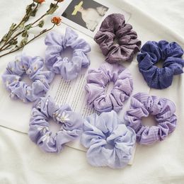 Fresh Flower Print Purple Mesh Hairbands Elastic Rubber Bands Women Ponytail Holder Korean Headwear Femme Hair Accessories