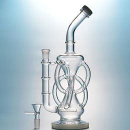 Wholesale Inline Bent Type Style Perc Hookahs Glass Thick Recycler 14.5mm Female Joint Hookah Bong Water Pipe With Glass Bowl Oil Dab Rig DGC1236