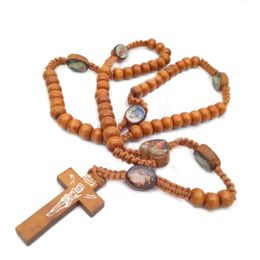 Wooden Beads Preparation Jerusalem Religious Catholic Jewelry Cross Jesus Rosary Necklace