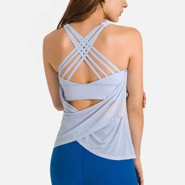 Cross Strap Womens Tank Tops Sports Bra Cover Up Two Piece Back Set for Versatile Running Fitness Yoga Shirt Gym Clothes Casual Workout Vest