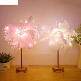 Feather Shade Table Desk Lamp Atmosphere Night Light Christmas Decor Soft pink Bedroom Study Room