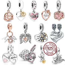 925 Silver Fit Pandora Charm 925 Bracelet Heart Mom Family Dangle Dream Catcher Beads charms set Pendant DIY Fine Beads Jewellery
