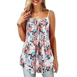 Women Camis Spaghetti Strap Tank Tops Summer Casual Bohemian Print Tops Shirts Loose Sleeveless Crewneck Blouse Tees Plus Size