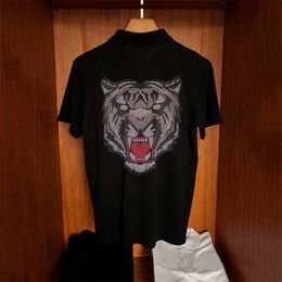 British Design Handsome Summer Polo Shirt Tiger Head Drilling Exaggerated Brand Men's Short Sleeve 220504