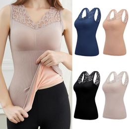 Women's Tanks & Camis Women's Warm Vest Plus Velvet Thickening With Chest Pad Tight-fitting Cold-proof Body V-neck Lace Bottoming Shirt