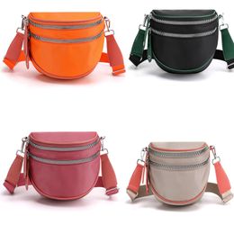 DHL50pcs Messenger Bags Women Nylon Large Capacity Double Zipper Solid Crossbody Bag