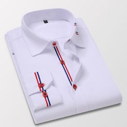 Men's Casual Shirts Long Sleeve Oxford Striped Shirt Front Patch Regular-fit Button Down Collar Thick Work