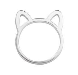 925 Women Silver Rings Simple Fashion Cute Cat Ear Design Finger Ring Black Gold Plated Cat Jewellery Gift