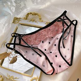 Large Size Lingerie Sexy Erotic Thin Transparent Mesh Briefs Bow Kawaii Dots Cute Underwear Female Lace Briefs 5XL L220802