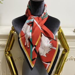 Women's square scarf scarves good quality 100% twill silk material red print letters horse pattern size 90cm- 90cm