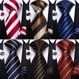 Bow Ties Fashion Striped Men Tie 8cm Silk Classic Business Formal Wedding Necktie Handkerchief Cufflink Neckwear Gift Accessories DiBanGuBow