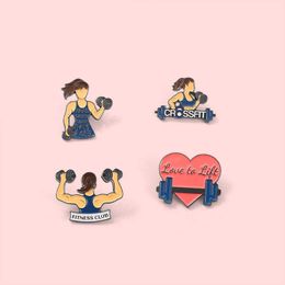 Creative cartoon character barbell Fitness Series Brooch new love girl exquisite Jewellery alloy badge