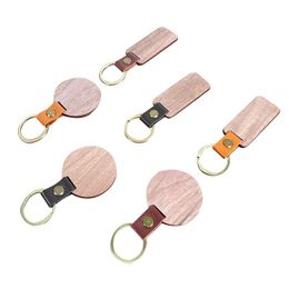 Wooden Keychain Blank Carved Leather Keychain Pendant Bag Decorative Black Walnut Key Chain DIY Gift Keyring