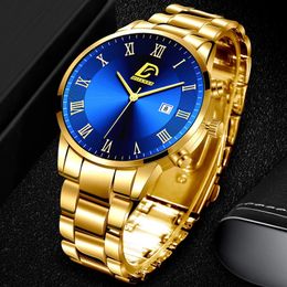 Fashion Mens Gold Stainless Steel Watches Luxury Minimalist Quartz Wrist Watch Men Business Casual Watch relogio masculino 220623