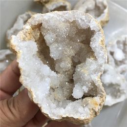 agate crystal geode Canada - Decorative Objects & Figurines Natural Agate Geode Crystal Hole Mineral Specimen Contains Clear Clusters Healing Energy Stone Halloween Deco