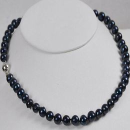 8-9mm Natural Black Akoya Cultured Pearl Hand Knotted Necklace 18inch