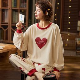 Womens Full Cotton Pyjamas Pyjamas Set Long Sleeve Sleepwear Pijamas Pyjamas Suit Female Sleep Two Piece Set Loungewear Big Size 201114