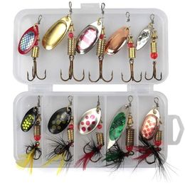 10pcs Boxed Rotating Spoon Kit Lure Fishing Lures Artificial Baits Metal Fish Hooks Bass Trout Perch Pike Rotating Sequins 220530