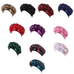 Braid Turban Hat Bright Silky Wraps Flashing Head Rhinestones Beads Bonnet Cap Shiny Headwear For Women Beanie/Skull Caps Oliv22
