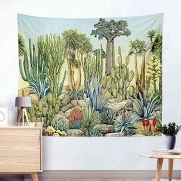 Ins Cactus Decorative Blanket Tropical Plants Wall Hanging Bedroom Tapestry Greenery Background Carpet Tapiz J220804