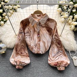 Women's Blouses & Shirts 2022 Spring Hong Kong Style Tie Dyeing Chic Printed Women's Chiffon TopWomen's