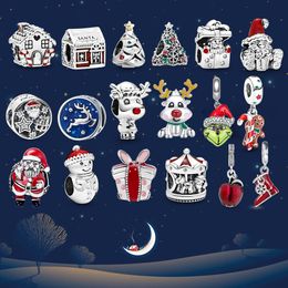 Christmas 925 Sterling Silver Christmas Santa Claus Charm Elk bead Jewellery Fit Original Pandora Bracelet women Jewellery gift