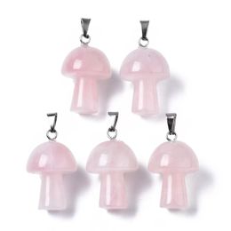 2cm Natural Crystal Stone Mushroom Charms Rose Quartz Green Brown Stones Pendant for DIY Jewellery Making Necklace