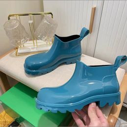 2022 Women Boots PVC Rubber Platform Short Rain Boot Black Waterproof Welly Shoes Outdoor Rainshoes High heels