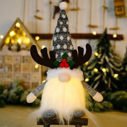Party Decoration D0AD Christmas Gnome With LED Light Handmade Antlers Swedish Tomte Scandinavian