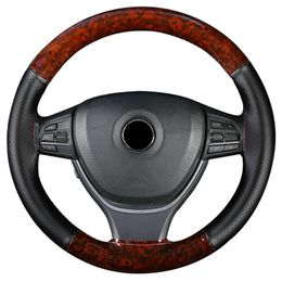 Steering Wheel Covers Hand-sewn Car Cover Crystal Mahogany Leather 38cm Universal Non-slip Wear-resistant Styling SuppliesSteering