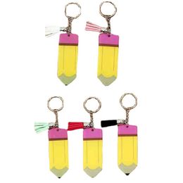 Personalized Blank Tassel Keychain Creative Pencil Keychains Acrylic Key Chain Teacher's Day Gift DIY Keyring