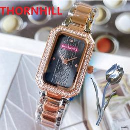 Luxury Women Rectangle Shape Diamonds Ring Watches Rhinestone Studded Stainless Steel Simple Calendar Date high quality luxury Wristwatch ladies Valentine Gift