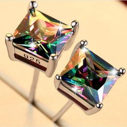 Stud Trendy Women Silver 925 Earrings For Men Jewelry Vintage Crystal Colorful Square Male Party Accessories Shining Bijou Moni22