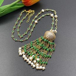 Pendant Necklaces GuaiGuai Jewellery Natural White Pearl Gold Plated Green Crystal Macarsite CZ Chain Necklace For LadyPendant