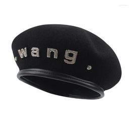 Berets Winter Solid Colour Designer Brand Black Letters Rhinestone Female Beret Casual Painter Hat Famous Elegant HatBerets BeretsBerets Delm