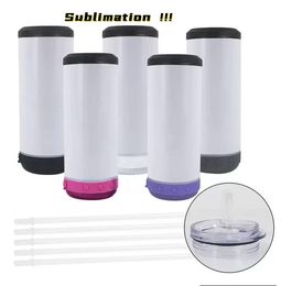 US warehouse 16OZ Sublimation 4 In 1 Speaker Tumblers 5 colors mixed bluetooth tumbler with two lids and plastic straw Fedex