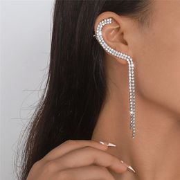Dangle & Chandelier Luxury Shiny Crystal Rhinestone Long Tassel Ear Cuff Pierced Clip Earrings For Women Bride Korean Trend Aesthetic Wed Jewellery
