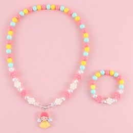 Earrings & Necklace Rainbow Colorful Resin Beads Princess Pendant Bracelets Jewelry Set For Kids Girls Play Costume Children Party Gifts W220423