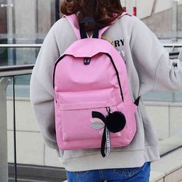 Kawaii Women Backpack Canvas Candy Colour School Backpack Bag Preppy Style Girls Knapsack Backpacks Handbags With Plush Pendant J220620