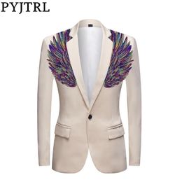PYJTRL Colorful Sequins Wings Jacket For Men Night Club Bar Singers Costume Prom Dress Suit Jacket Stage Clothes Blazer Designs 201104