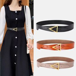 Belts Western Candy Colour Split Leather Triangles Metal Buckle Women Belt Fashion Dress Sweater Coat Wide BeltBelts