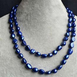 Natural 8-9mm blue Amorphous baroque freshwater pearl long necklace 18"