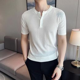 Men's T-Shirts Men's Collar Short Sleeve Elasticity T-Shirt Summer Slim Fit Knit Tops Tees Green White BlackMen's Men'sMen's