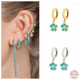 Hoop & Huggie Aide 925 Sterling Silver Blue Turquoise Zircon Flower Charm Earrings For Women Boho Small Circle Cartilage JewelryHoop Kirs22