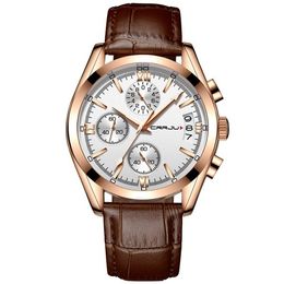 2022 CRRJU Men Military Watches Male Black dial Business quartz watch Men's Leather Strap Waterproof Clock Date Multifunction Wristwatches montre de luxe